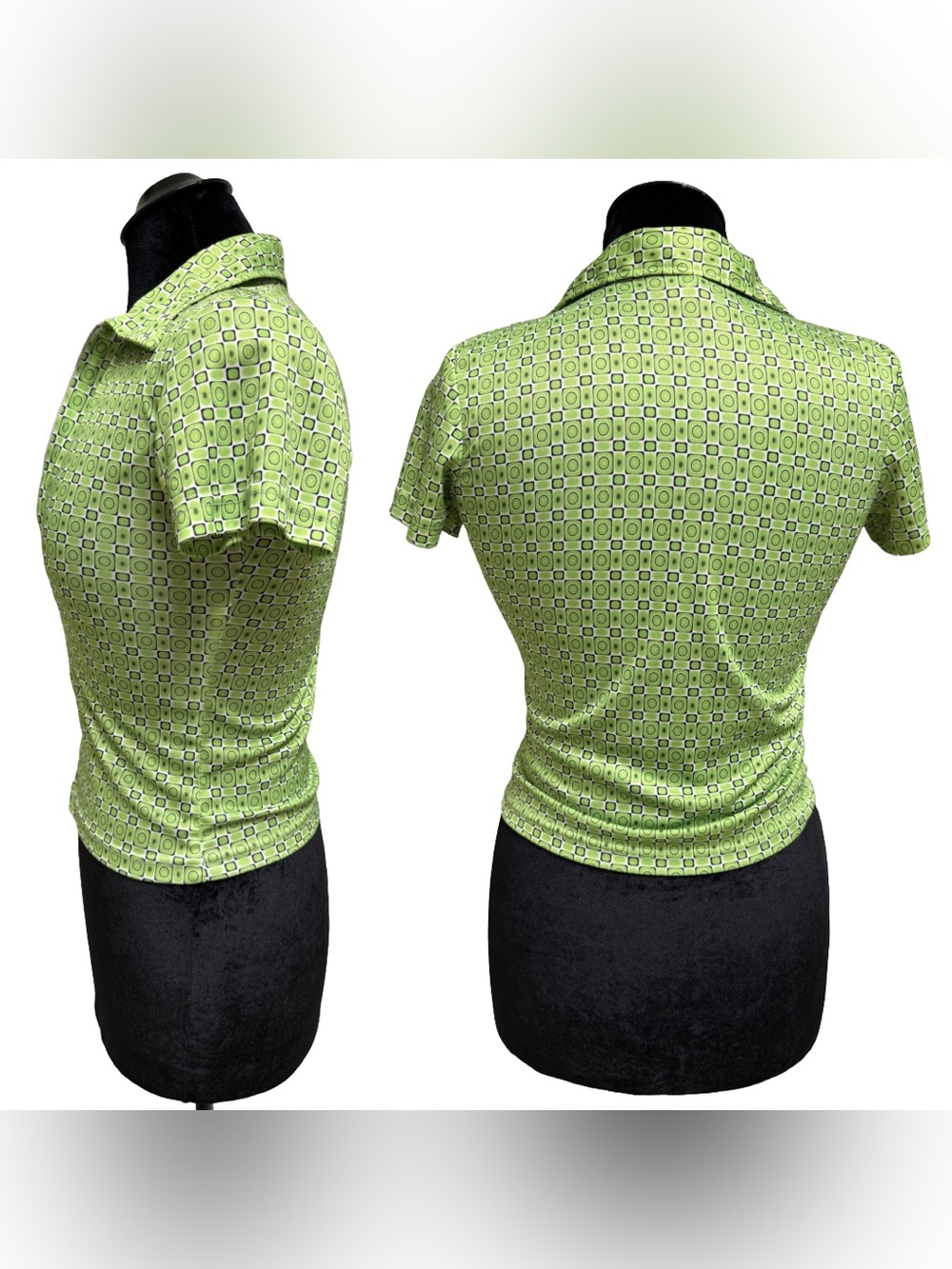 Y2K Geometric Pattern Zip Up Collared Top - Picture 3 of 6